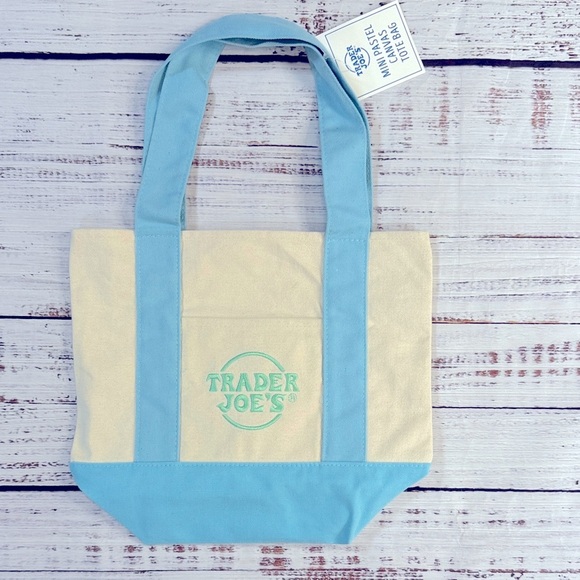 NWT! Trader Joes Blue & Cream Mini Tote Bag - Picture 1 of 7
